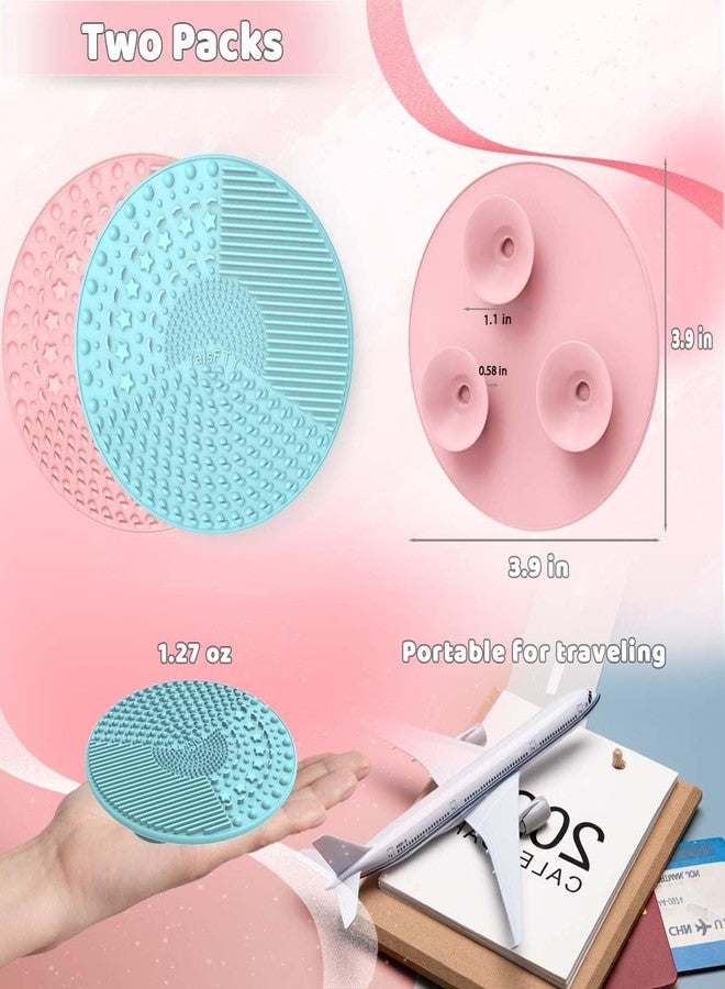 YalsFTY Silicone Makeup Brush Cleaning Mats with Suction Cups, Set of 2, Portable for Travel, Makeup Brush Cleaner Pads, For All Brush Types (Pink and Blue) - Image 2
